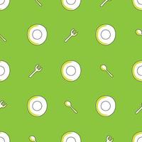 Spoon fork plate on table with green tablecloth seamless pattern vector