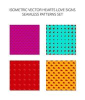 Isometric hearts seamless pattern set vector background