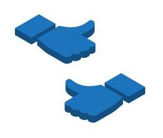 Like thumbs up hand flat 3D isometric icon. View from above vector set