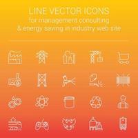 iconos vectoriales de línea para consultoría de gestión de fabricación de respuesta rápida y ahorro de energía en el sitio web de la industria vector