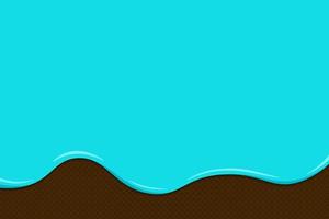 Light blue ice cream or yogurt melt and flow on chocolate waffle surface. Glazed wafer sweet cake texture. Vector eps background template for banner with space for text