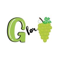 G for Grape, G Letter and Grape Vector Illustration, Alphabet Design For Children