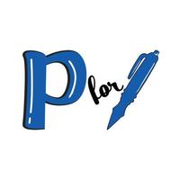 P for Pen, P Letter and Pen Vector Illustration, Alphabet Design For Children
