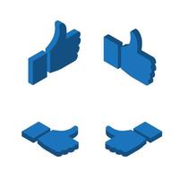 Thumbs up like icons. Symbol hand with thumb up. isometry. Different view, position. white background vector