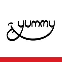 Yummy vector lettering with tongue smiling licking lips
