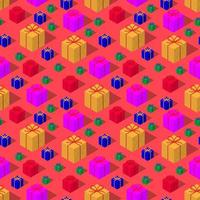 Isometric giftbox seamless pattern vector on pink background