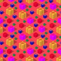 Isometric giftbox seamless pattern vector on pink background