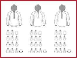 Hooded sweatshirt template different vector models, front and back view