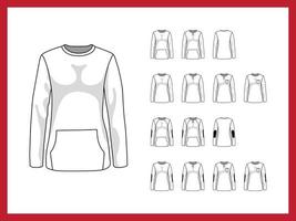 Vector templates womens sweatshirt with pocket and sleeves without cuffs