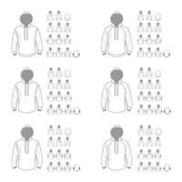 Hooded sweatshirt template different vector models, front and back view