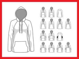 Women's sweatshirt with hood and pockets raglan sleeves without cuffs vector