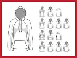 Female vector template sweatshirt with hood and raglan sleeves