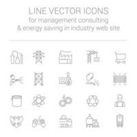 Line vector icons for management consulting and energy saving in industry web site