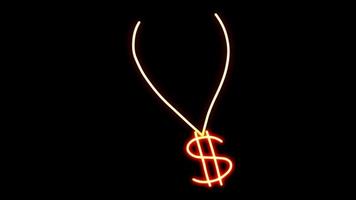Animation red neon light necklace shape on black background.