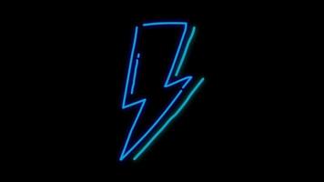 Animation blue neon light lightning effect on black background. video