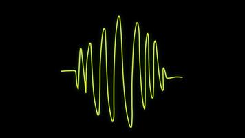 animación efecto de onda de sonido de luz de neón amarillo sobre fondo negro.
