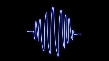 animazione effetto onda sonora luce al neon blu su sfondo nero. video