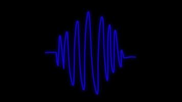efecto de onda de sonido de luz de neón azul de animación sobre fondo negro. video