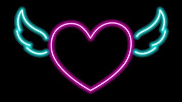 Animation pink neon light hearts shape floating isolate for Valentine's day background. video