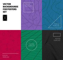 Color abstract pattern background with line texture for minimal dynamic cover design. Blue, ultra violet, red, green, black placard poster template. Vector set