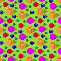 Isometric giftbox seamless pattern vector on green background