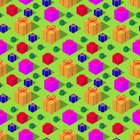 Isometric giftbox seamless pattern vector on green background