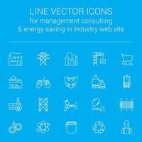 Line vector icons for management consulting and energy saving in industry web site
