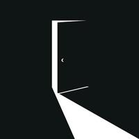 slightly open black door with white light vector