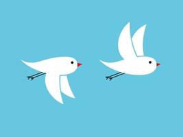 pájaros blancos volando sobre fondo azul agitando sus alas hacia arriba vector
