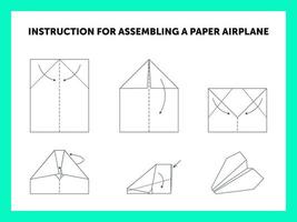 Instruction for assembling paper airplane vector