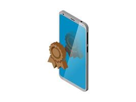 mobile phone and medal winner in isometric view, white background vector