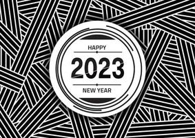 Abstract Black lines typography 2023. Happy New Year card. Liquify Line. Smooth line black and white stripes. Optical illusion. Perspective, curve stripes vector