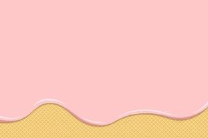 Ice cream or yogurt melt on waffle. Pink creamy or milk liquid drips flow on toasted crispy biscuits. Glazed wafer sweet cake texture. Vector background template for banner with space for text