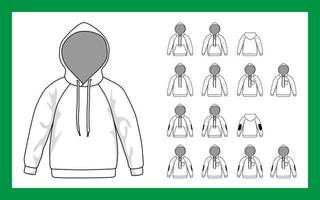 Vector image versions children sweatshirt with hooded sleeves raglan cuffs pockets stripe on elbows