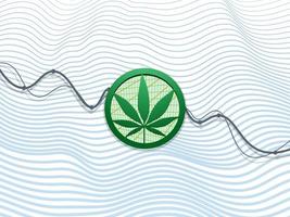 green hemp leaf in circle amid falling financial chart. white background. business topic and medicine icon vector