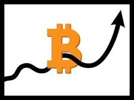 Uptrend line arrow through bitcoin sign on white color background flat icon design vector