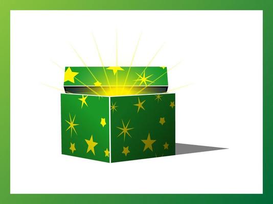 Green open magic gift box with stars pattern