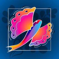 Flying fish, exotic, waterfowl. Bright, rainbow-colored, tropical fish. Banner in a frame. On an abstract background of seaweed. For printing on fabric, clothing. Vector illustration