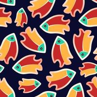 A seamless pattern of many bright coral fish. Color illustration for printing on fabric, decoration. Vector image.