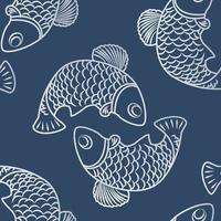 A seamless pattern with two fish swimming in a circle. Silhouettes of marine animals, monochrome image for printing on fabric, banners. Vector illustration.
