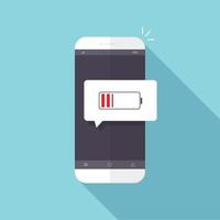 Flat style with battery alert on the smart phone screen ,vector design Element illustration vector