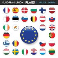 Set of flags european union and members in botton stlye,vector design element illustration vector