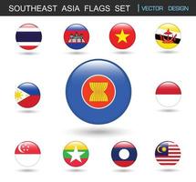 Southeast Asia flags  set and members in botton stlye,vector design element illustration vector