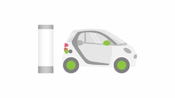 animation de recharge de voiture électrique. recharge zéro émission de voiture électrique avec énergie renouvelable. centrale électrique écologique. concept écologique d'énergie verte.