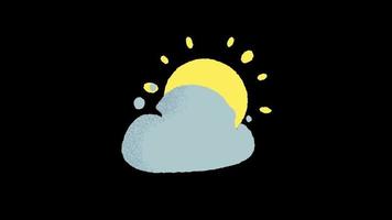 nublado con sol, animación de clima mixto, nube gris sobre fondo negro, video 4k
