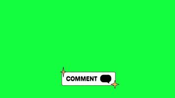 animatie van commentaarknop, onderste derde op groen scherm. hand getekende tekstballon op zwart-witte vorm met glitters. 4k 10 seconden video. video