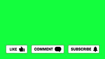 aimez, commentez et abonnez-vous à l'animation des tiers inférieurs dessinés à la main sur un écran vert. boutons de dessin animé traditionnels avec des pouces vers le haut, des bulles de parole et des dessins de cloche qui sonnent. Boucle vidéo 4k de 10 secondes. video