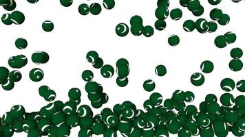 drapeau pakistanais 3d boule emoji tombant, jour de l'indépendance du drapeau pakistanais 14 août, écran vert chroma key, sélection luma matte noir et blanc,