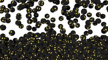 Smile Emoji dynamischer 3D-Rendering, schwarz-gelber Smile-Ball fällt, Chroma-Key-Green-Screen, Schwarz-Weiß-Luma-Mattauswahl