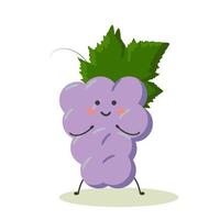 cute cheerful purple grapes in the style of kawaii vector